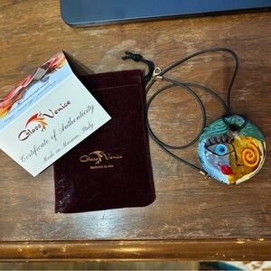 Glass Venice Multicolor Murano Glass Face Pendant Necklace